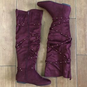 Burgundy Over the Knee Boots
